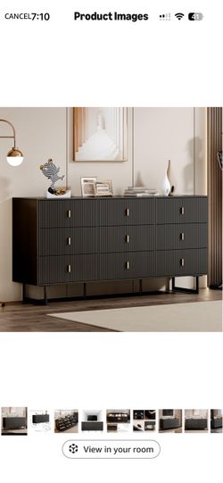 Black9-Drawer Dresser with Gold Hardware