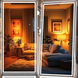 Hasipu Full Length Mirror with Lights, 95" x 40" LED Lighted Floor Standing Mirror, Full Body Dressing Hanging Mounted Mirrors, Dimmable, Tempered Gla