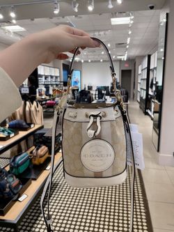 Coach C8322 Mini Dempsey Bucket Bag In Signature Jacquard  Light Khaki Chalk NWT