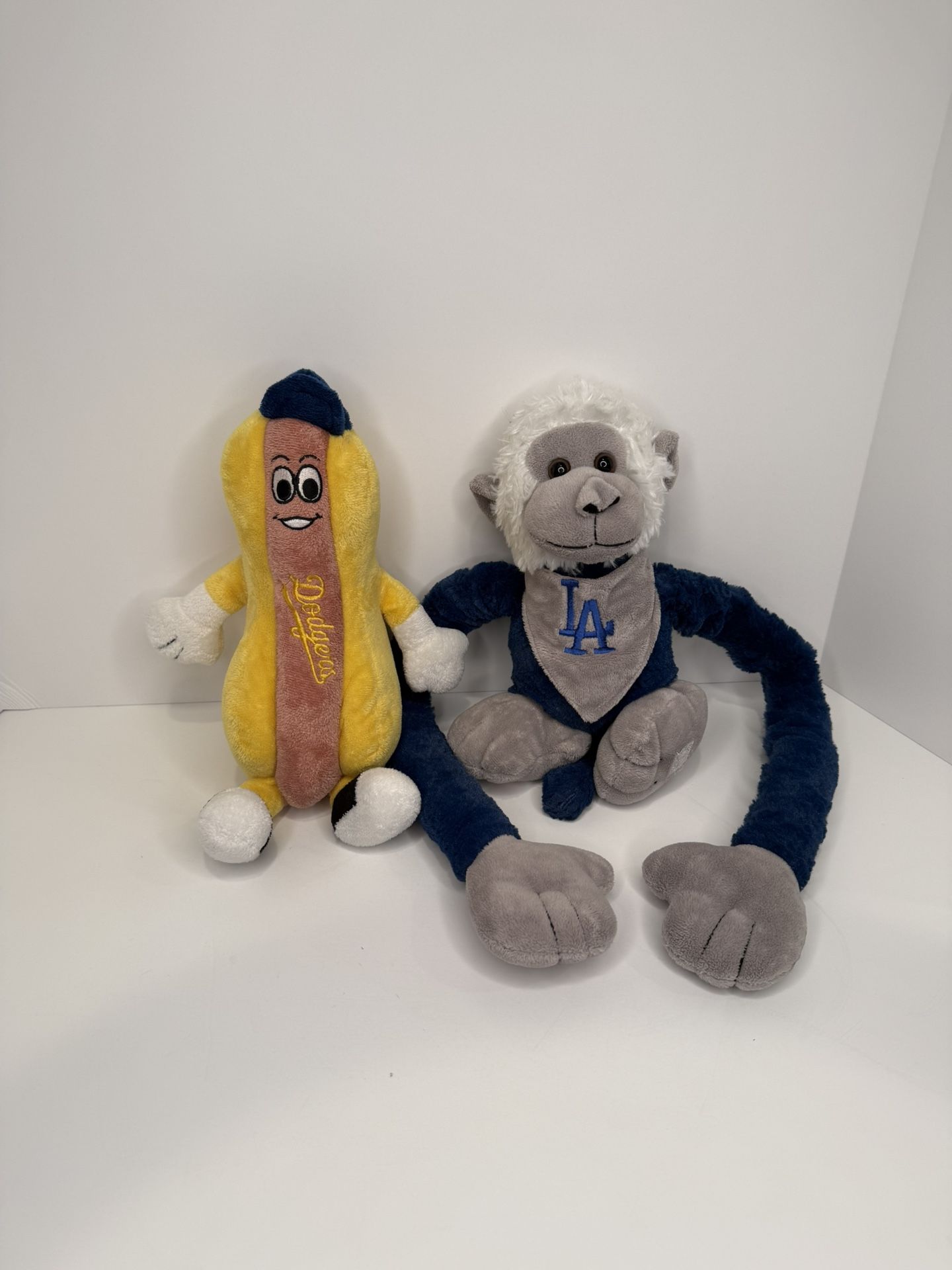 Los Angeles Dodgers Plush Bundle – Hot Dog Mascot + LA Monkey – Great Condition