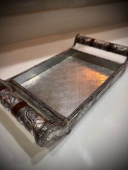 Decorative Metal Serving Tray with Handles