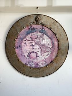 Round Antique World Map Wall Decor