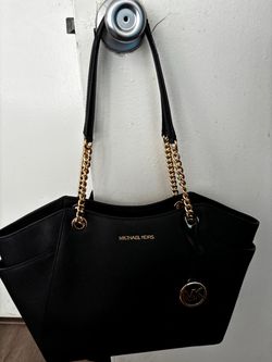 Michael Kors Black Tote Bag with Gold Chain Straps