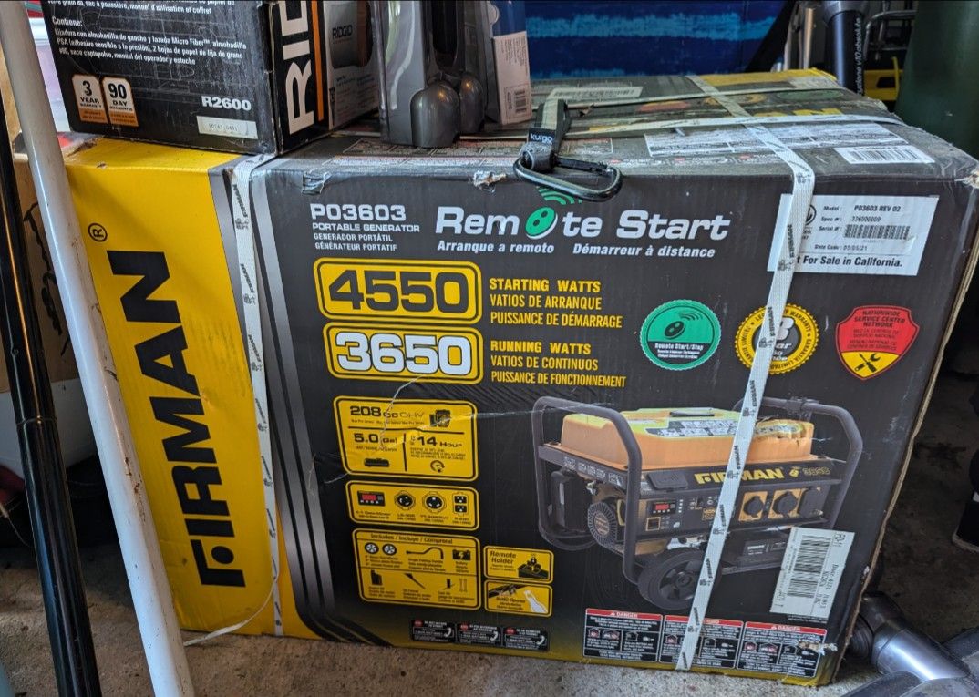 Firman P03603 Remote Start Generator
Model: P03(contact info removed)/3650 Watt
Remote Start Gas Portable Generator