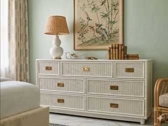 Vintage Faux Bamboo & Woven Rattan Dresser Hollywood Regency MCM