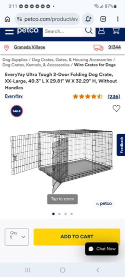 EveryYay Ultra Tough 2-Door Folding Dog Crate, XX-Large, 49.3" L X 29.81" W X 32.29" H $75