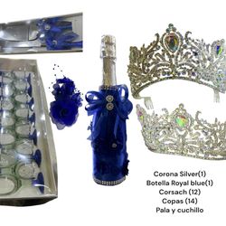 Sweet 16,quinceañera, XV, Copas,botella,corona Silver
