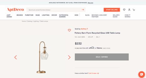 Pottery Barn Flynn Recycled Glass USB Table Lamp – Brass