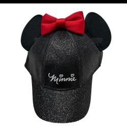 Disney Minnie Mouse Ears Adjustable black Ball Cap sparkly (Some discoloration)