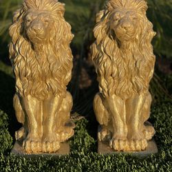 Gold Lion Statues – Heavy Duty Concrete (Set or Single)