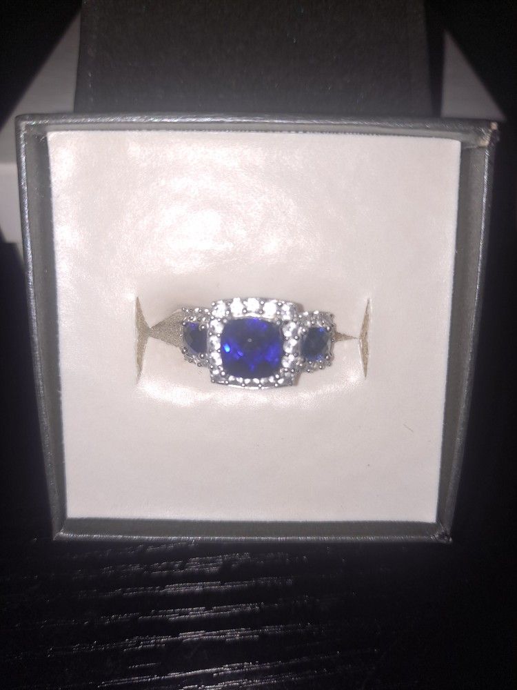 3 Stone Sapphire Sterling Silver Ring