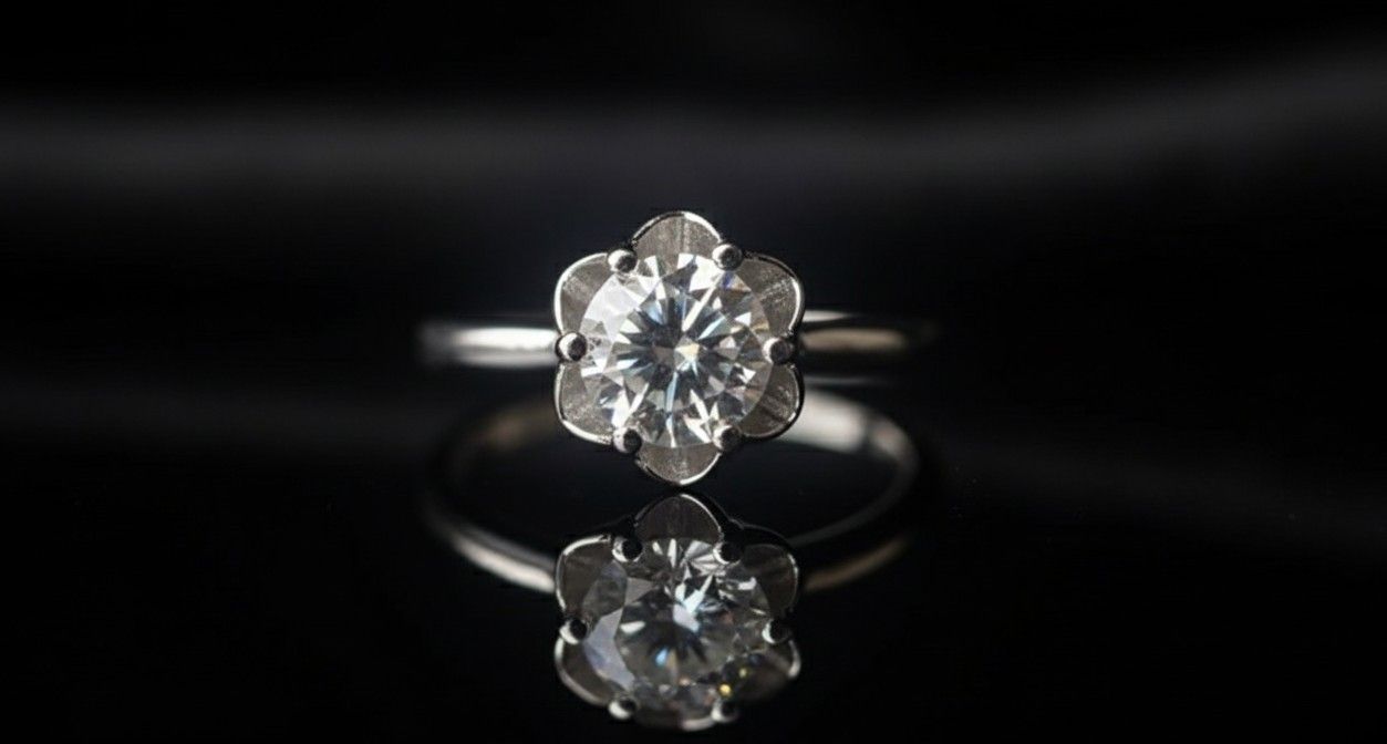 Moissanite Flower Ring: 2.0 Carat Lab Grown Ethical Diamond Alternative, Size 7