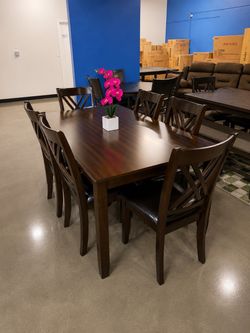 🔥 New Brown Dining Table Set 7-Piece $10 Down!