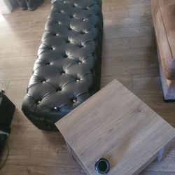 Coffee Table With Phone Holder And 52 Inch Faux Leather Ottoman