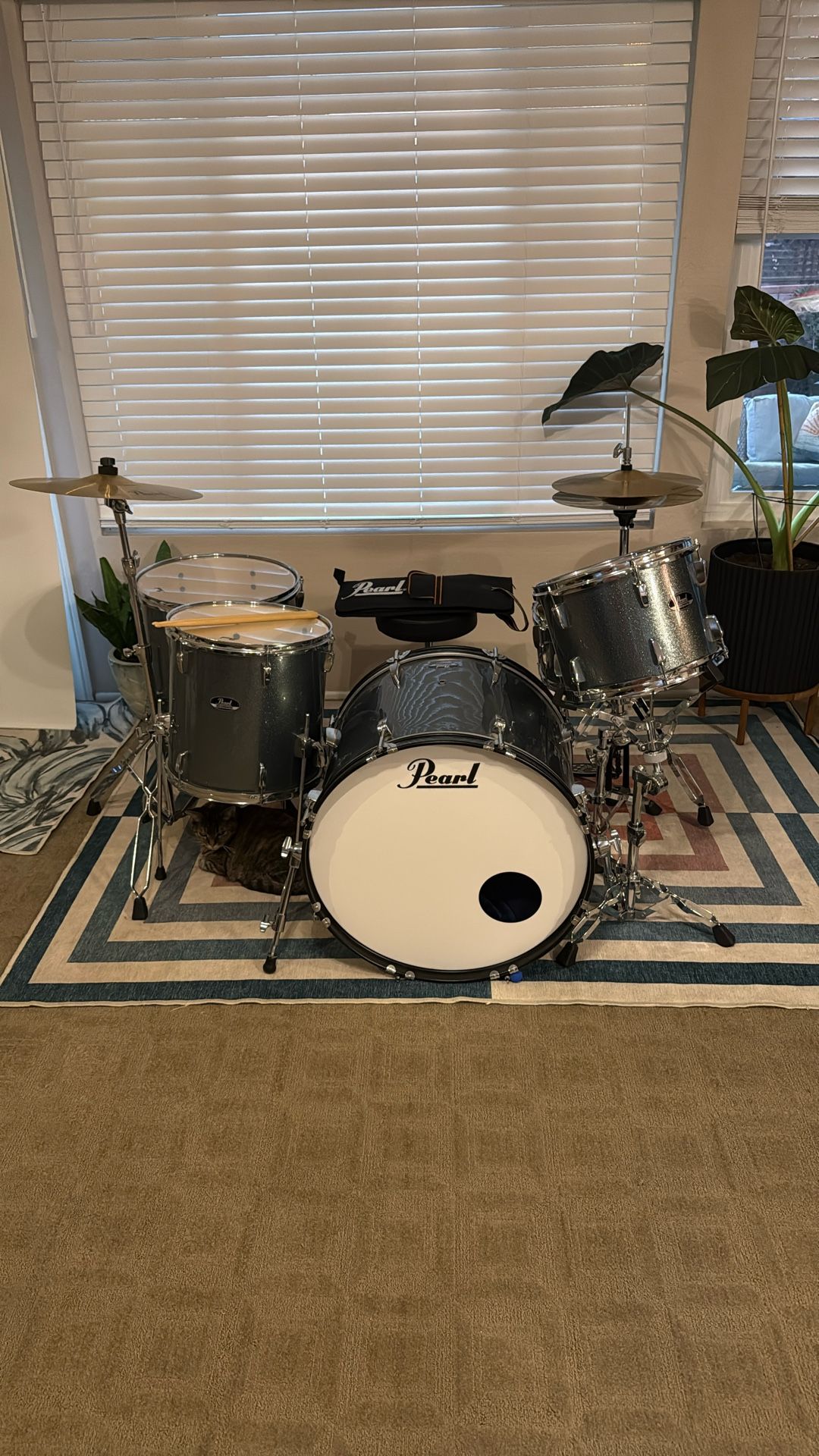 New Pearl Rock 7 Piece complete Drum Set Kit Aqua Blue Glitter Color