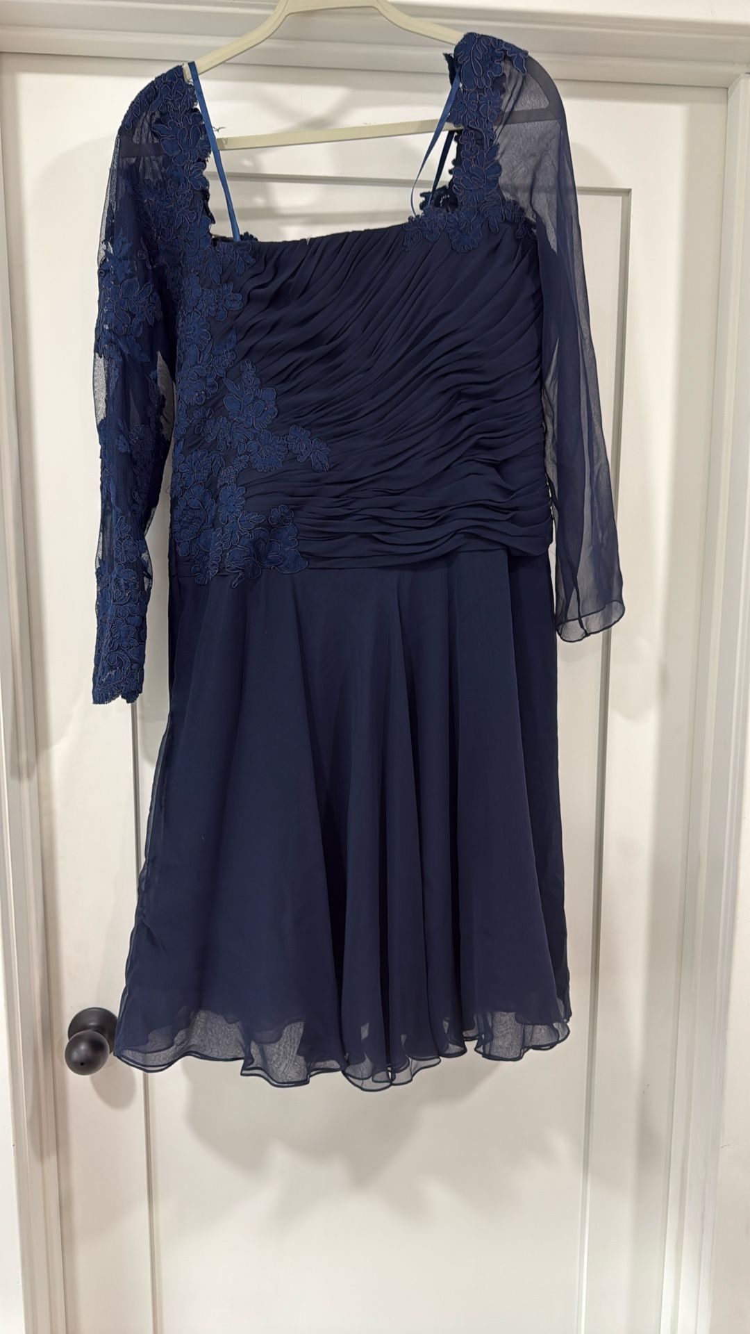 MGNY Ruched Navy Ballgown
