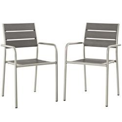 SET OF 2) Modway Shore EEI-2258-SLV-GRY-SET Outdoor Patio Aluminum Chair Silver Gray ⭐️NEW⭐