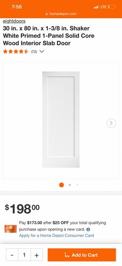 White Primed Solid Core Wood Door 30” X 80” X 1 3/8”