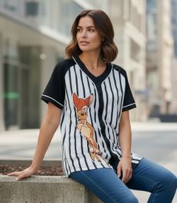 Disney Bambi Jersey Women’s LARGE white & black striped short sleeves