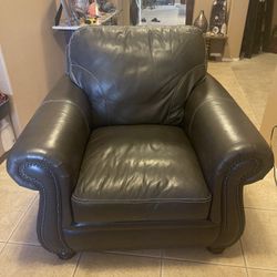 Oversized Studded Faux Leather Club Chair – Charcoal Gray, Gently Used