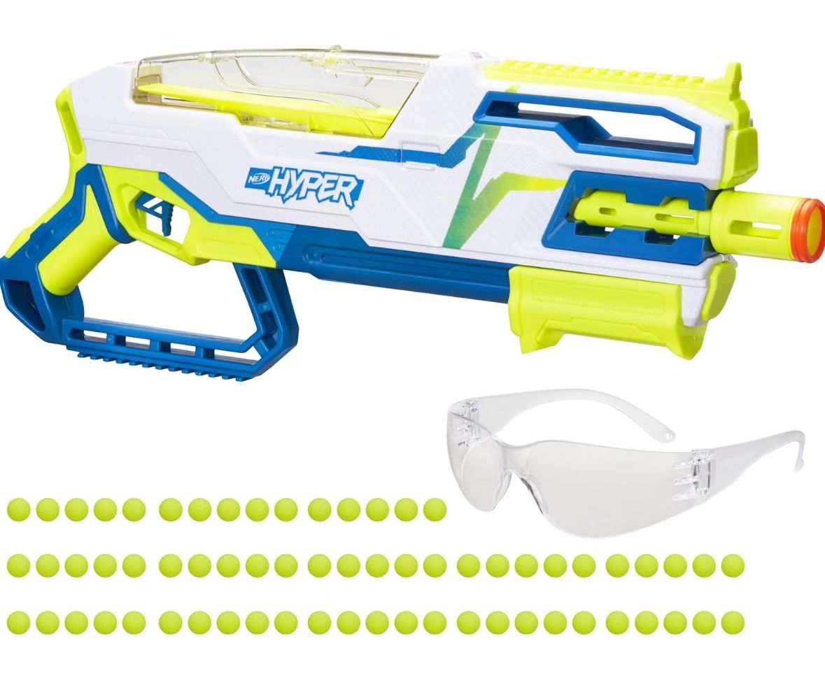 Brand New in Box NERF Hyper Bundle, Siege-50 Pump-Action Blaster, Up to 110 FPS Velocity, Eyewear