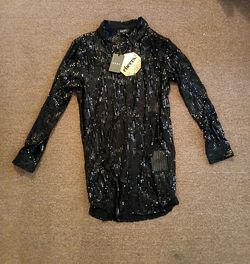 NEW!!! DKNY BLACK SEQUINED SHEER DRESS OR CAN BE WORN AS A LONG BLOUSE SIZE (M) 