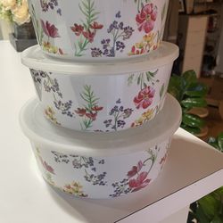 Martha Stewart Collection Floral Nesting Food Storage Containers, Set of 3