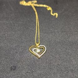 Gold Heart Necklace Diamond Center