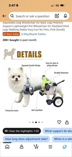 Adjustable dog wheelchair for back legs mobility