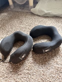2 pieces SPYDER DARK GRAY TRAVEL NECK PILLOW Memory Foam Adjustable Drawstring