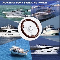 MOTAFAR Boat Steering Wheel with 3/4" Tapered Shaft, 13.8" Steering Wheel 6 Wood Grain Classic Nostalgia for Seastar and Verad, etc. for Marine Boats,