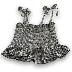 Black and White Gingham Smocked Crop Top