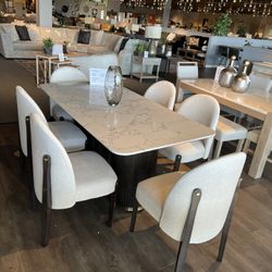 Black/white 7pc Marble Dining Room Set