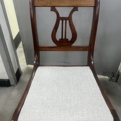 Vintage Harp Back  Chair  Wood White  Fabric Stunning Associated Factories. Inc. used and very good condition with minor cosmetic Blemishes. These ble