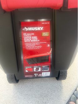 Husky 45 gallon storage tote bins with wheels