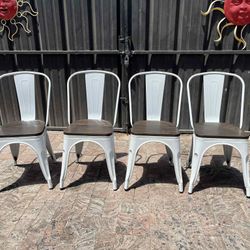 Metal Dining Chair with Wooden Seat Set of 4, Stackable