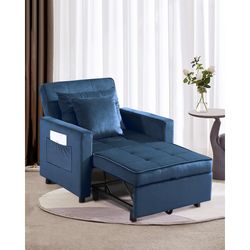 💙3-in-1 Convertible Sleeper Sofa Chair💙 Pull Out Folding Bed Chair with Adjustable Backrest Soft Velvet Fabric Upholstery, Ideal for Apartments, Gue