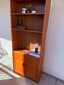 Vintage Danish mid-century modern teak bookcase with cabinet