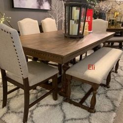 Regent Grayish Brown Dining Room Set,  Table, Chairs, Bench, Comedor,  Brand New,  HAVE Delivery 