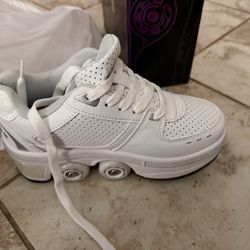 2-in-1 Roller Skates & Sneakers Unisex Retractable Wheels Outdoor Fun & Fitness Kick Roller Shoes Size 34 European