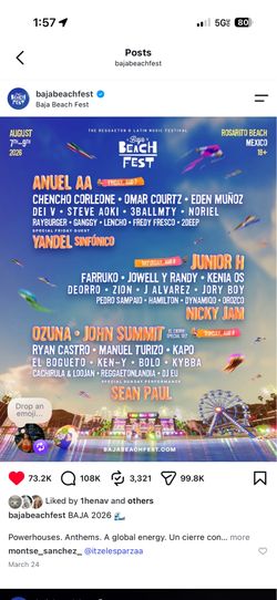 BAJA BEACH FEST 2026 ozuna anuel john summit steve aoki