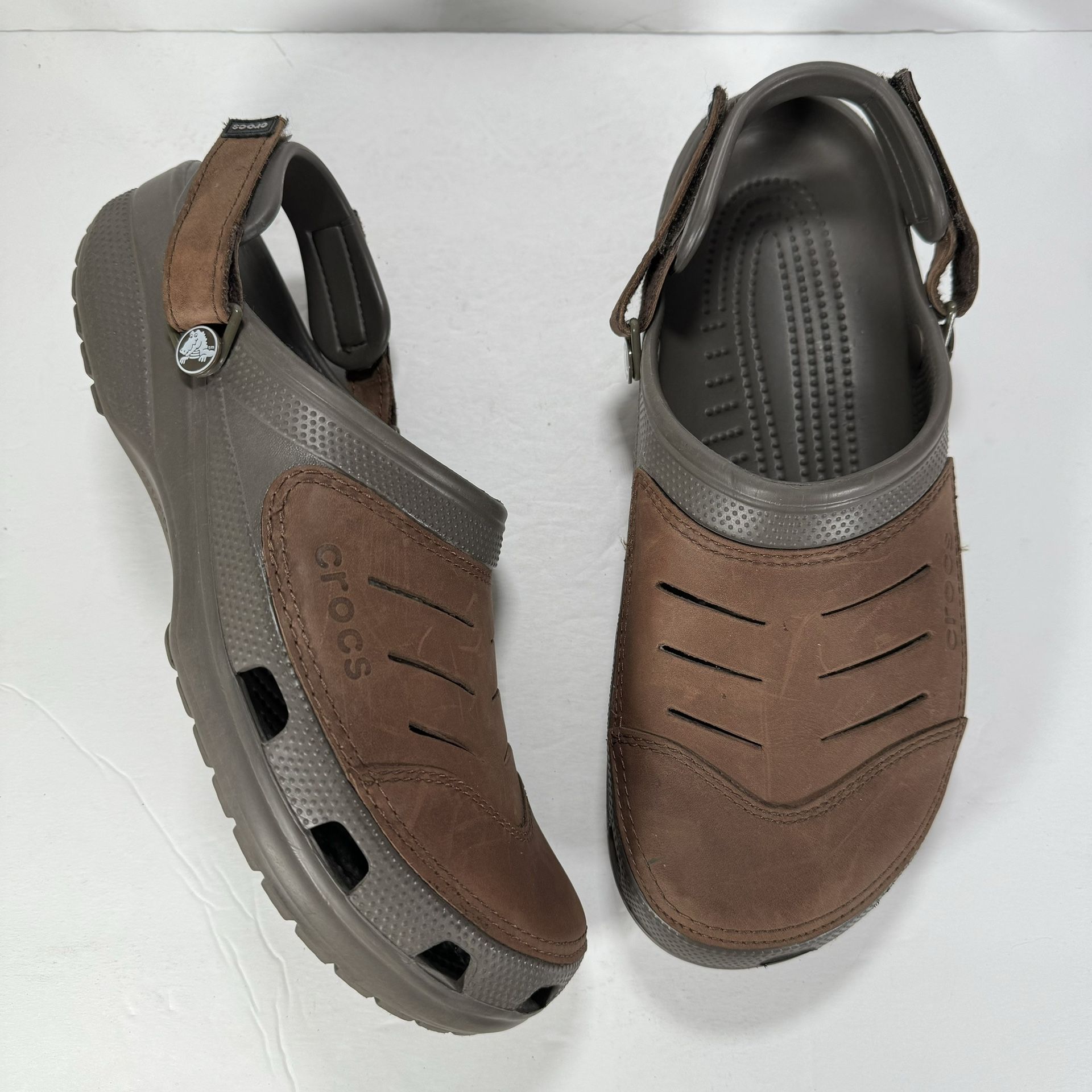 Crocs Rugged Leather Bogota Clogs Brown Sandals Men's Size 13