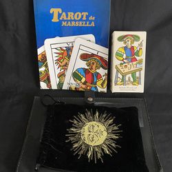 TAROT De Marsella Spanish BOOK & English Tarot of Marseilles DECK w/ Pouch Lot