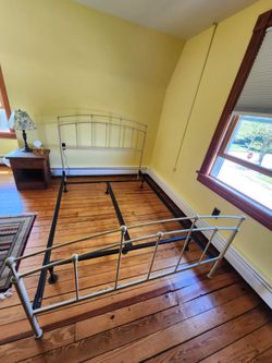Heavy Duty Queen Bedframe with Matching Antique Beige Metal Head and Footboard