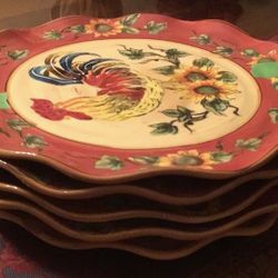 ROOSTER PLATES 10 5/8” 4 PLATES LOT 