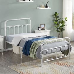Twin White Metal Bed Frame