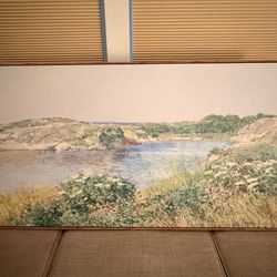 Framed Canvas Pastoral River Scene Countryside