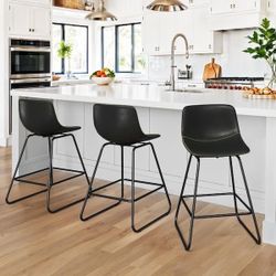 Black Leather  Swivel Barstool Set Of 3 