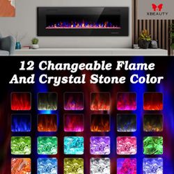 Black 50" Electric Fireplace in-Wall OR Recessed Wall