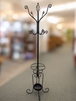 Decorative Black Metal Coat Rack with Umbrella Stand